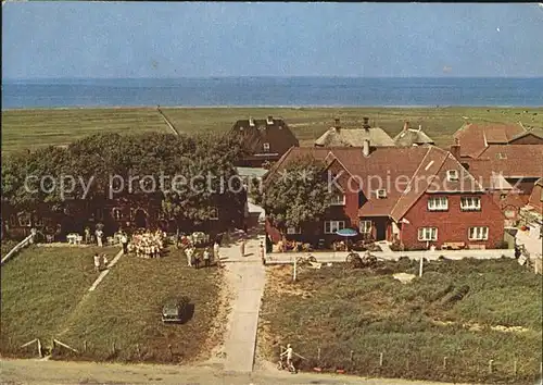 Hallig Hooge Gaststaette Friesenpesel Backenswarft Fliegeraufnahme Kat. Hooge