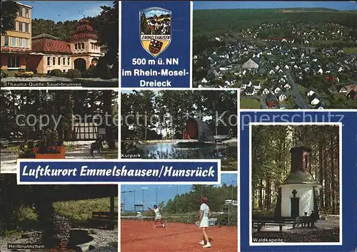 Emmelshausen Thauma Quelle Sauerbrunnen Kurpark Fliegeraufnahme Heilbruennchen Tennisplatz Waldkapelle Kat. Emmelshausen