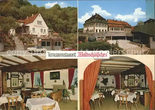 Lindenfels Odenwald Terrassenrestaurant Waldschloesschen Gastraeume Kat. Lindenfels