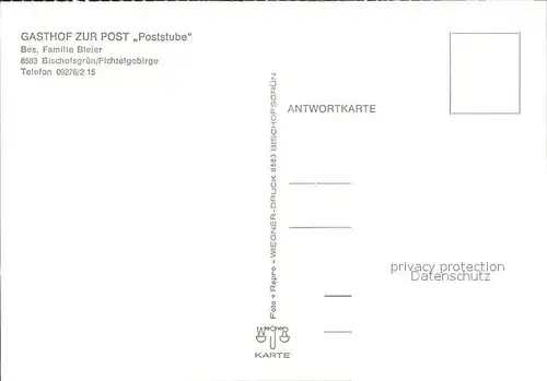 Bischofsgruen Gasthof zur Post Poststube Kat. Bischofsgruen