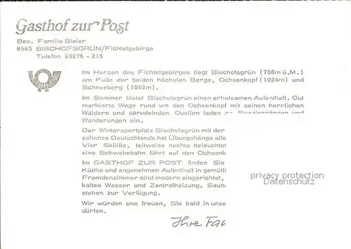 Bischofsgruen Gasthof zur Post Poststube Gesamtansicht Kat. Bischofsgruen