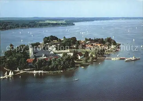 Fraueninsel Chiemsee mit Kloster Frauenwoerth Fliegeraufnahme Kat. Chiemsee