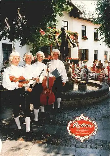 Bad Reichenhall Mozart Quartett vor dem Mozartbrunnen Cafe Reber Kat. Bad Reichenhall