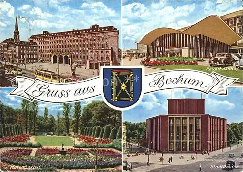 Bochum Hauptbahnhof Stadttheater Rosengarten Rathaus  Kat. Bochum