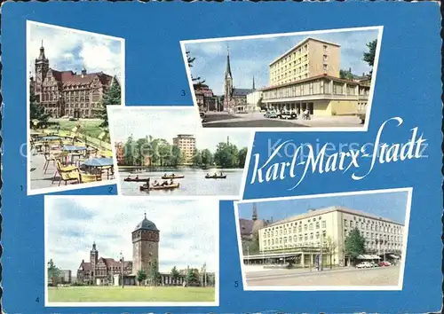 Karl Marx Stadt Rathaus Hochhaus am Schlossteich Roter Turm Kat. Chemnitz