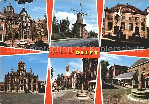 Delft Windmuehle und Stadtpartie Kat. Delft