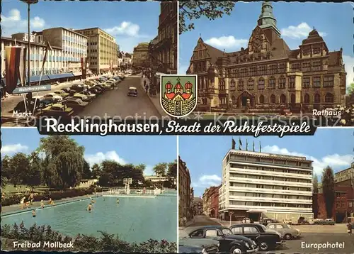 Recklinghausen Westfalen Freibad Mollbeck Rathaus Europahotel Markt Kat. Recklinghausen