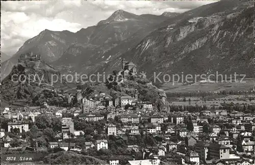 Sion VS Stadtbild mit Festung Tourbillon und Valere Kat. Sion