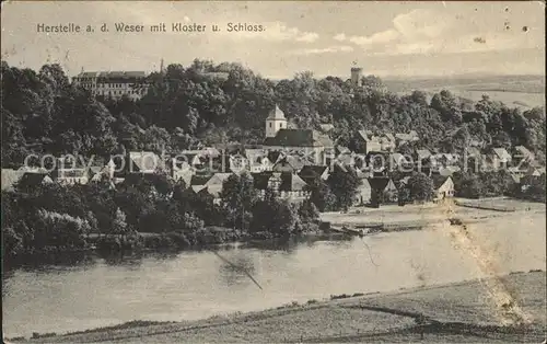 Herstelle Weser Ansicht mit Kloster und Schloss Kat. Beverungen