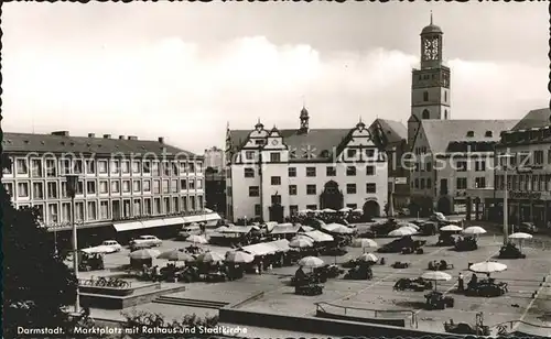 Darmstadt Marktplatz mit Rathaus und Stadtkirche Kat. Darmstadt