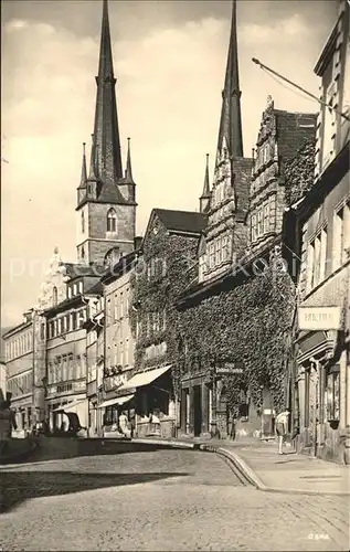 Saalfeld Saale Saalstrasse mit Stadt Apotheke Kat. Saalfeld