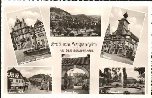 Heppenheim Bergstrasse Apotheke Brunnen Rathaus Fontaene am Schwimmbad Sickinger Tor Markt Kat. Heppenheim (Bergstrasse)