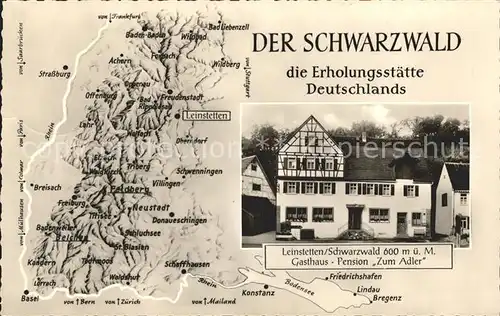 Leinstetten Gasthaus Pension Zum Adler Landkarte Schwarzwald Kat. Dornhan