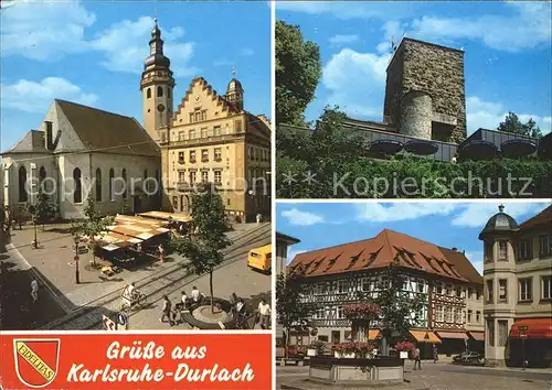 Durlach Kirche Schloss Markt Brunnen Kat. Karlsruhe