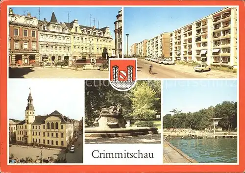 Crimmitschau Markt Strasse der Freundschaft Rathaus Brunnen Sahnbad Wappen Kat. Crimmitschau