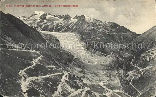Rhonegletscher Glacier du Rhone mit Grimsel und Furkastrasse Kat. Rhone