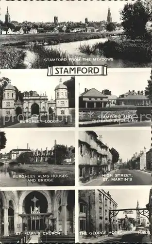 Stamford from the Meadows Burghley Lodge Rutland Infirmary Burghley Alms Houses High Street St Martins St Marys Church The George Hotel Kat. Epsom and Ewell