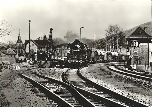 Uhlstaedt Kirchhasel Dampflokomotive mit Durchgangsgueterzug nach Saalfeld Kat. Uhlstaedt Kirchhasel