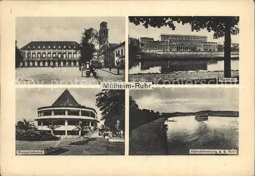 Muelheim Ruhr Rathaus Stadthalle Wasserbahnhof Abendstimmung an der Ruhr Kat. Muelheim an der Ruhr