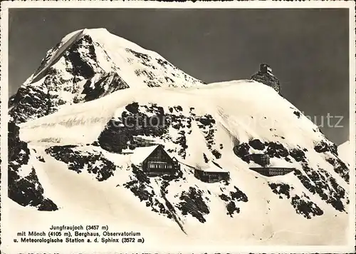 Jungfraujoch mit Moench Berghaus Observatorium und Meteor Station an der Sphinx Kat. Jungfrau