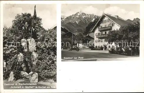 Kochel See Denkmal Schmied von Kochel Gasthaus zur Post Kat. Kochel a.See