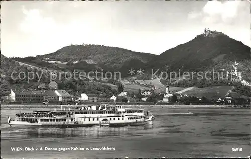 Wien Donau Dampfer mit Kahlen und Leopoldsberg Kat. Wien
