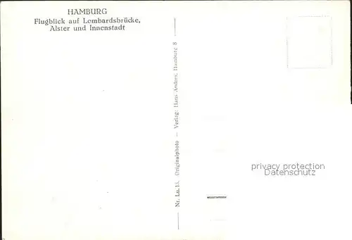 Hamburg Fliegeraufnahme Lombardsbruecke Alster  Kat. Hamburg
