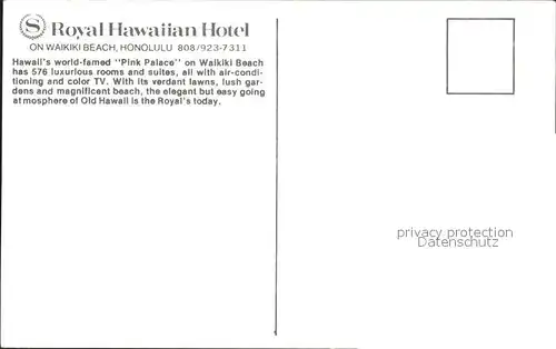 Honolulu Waikiki Beach Royal Hawaiian Hotel Kat. Honolulu