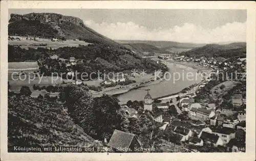 Koenigstein Saechsische Schweiz mit Lilienstein und Elbtal Kat. Koenigstein Saechsische Schweiz