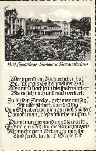 Bad Lippspringe Kurhaus Kursanatorium Gedicht Kat. Bad Lippspringe