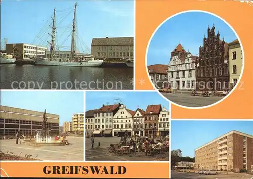 Greifswald Mecklenburg Vorpommern Segelschulschiff Wilhelm Pieck Platz der Freundschaft Plastik HO Hotel Boddenhus Kat. Greifswald