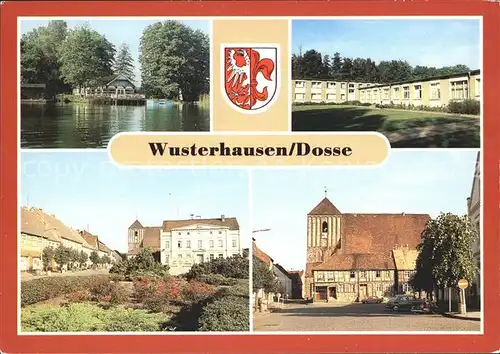 Wusterhausen Dosse Anglerheim Ferienheim Marktplatz Stadtkirche Wappen Kat. Wusterhausen Dosse