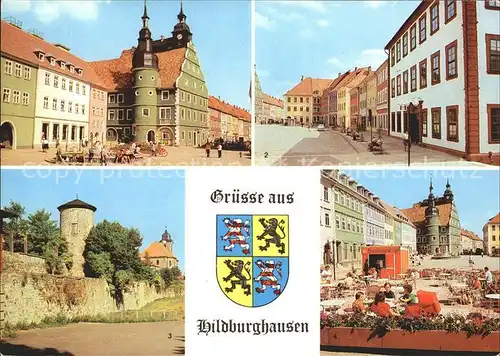 Hildburghausen Rathaus Marx Engels Platz Stadtmauer Boulevard Cafe Wappen Kat. Hildburghausen