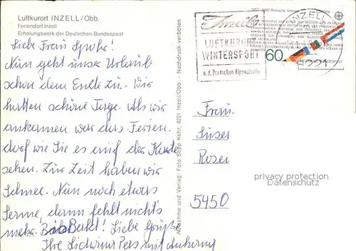 Inzell Feriendorf Erholungswerk Deutsche Bundespost Kat. Inzell