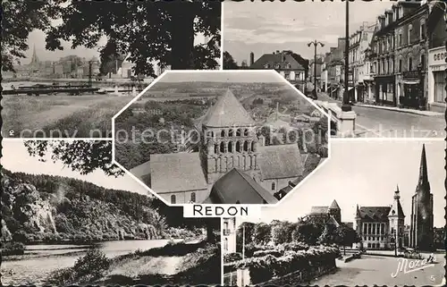 Redon Tour gothique Vu de son avant port Place de la Republique Ile aux Pies Place de Bretagne Kat. Redon