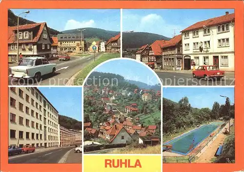 Ruhla PdF Gasthaus zur Traube Uhrenkombinat Teilansicht Schwimmbad Kat. Ruhla