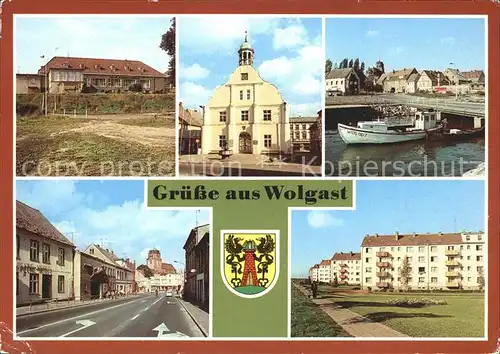 Wolgast Mecklenburg Vorpommern HO Gaststaette Vierjahreszeiten Rathaus Stadtblick Strasse der Befreiung Neubausiedlung Kat. Wolgast