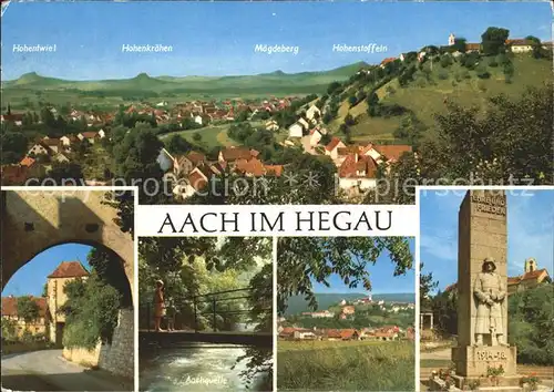 Aach Hegau Panorama mit Hegaubergen Aachquelle Kriegerdenkmal Kat. Aach