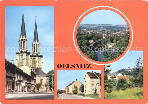 Oelsnitz Vogtland Adorfer Str Kirche Teilansicht Strasse des Friedens Schloss Vogelsberg Kat. Oelsnitz Vogtland