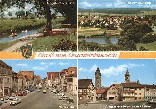 Gunzenhausen Altmuehlsee Altmuehl Promenade Ortsblick Marktplatz Altstadt mit Faerberturm und Kirche Kat. Gunzenhausen