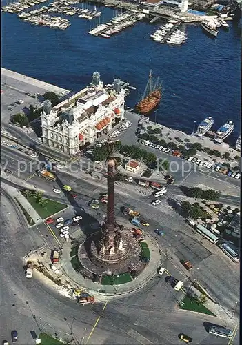 Barcelona Cataluna Fliegeraufnahme Monument a Colon Segler Hafen Kat. Barcelona
