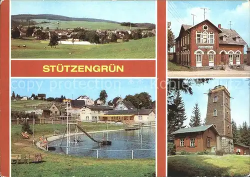 Stuetzengruen Gasthaus Bahnschloesschen Aussichtsturm am Kuhberg Schwimmbad Kat. Stuetzengruen