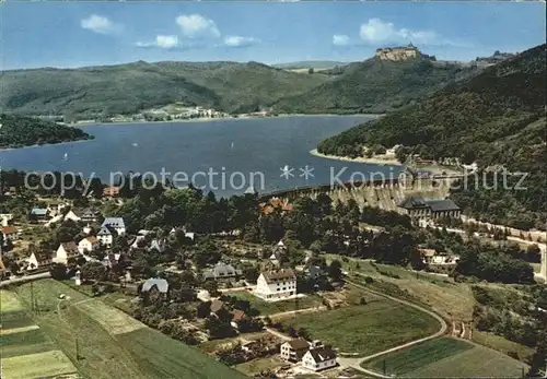 Edersee mit Sperrmauer und Schloss Waldeck Fliegeraufnahme Kat. Edertal