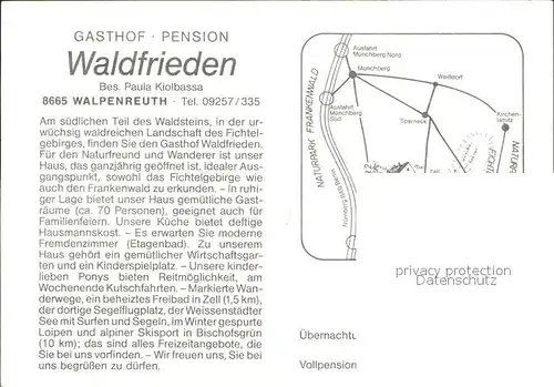 Walpenreuth Oberfranken Gasthaus Pension Waldfrieden Kat. Zell