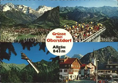 Oberstdorf Ortsansicht Allgaeuer Alpen Nebelhorngipfel Aussichtsterrasse Heini Klopfer Skiflugschanze Hauptstr Kratzer Kat. Oberstdorf