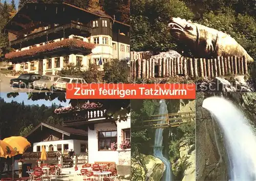 Oberaudorf Alpengasthof Zum feurigen Tatzelwurm Terrasse Wasserfall Kat. Oberaudorf