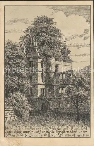 Hirsau Kloster Schlosshof mit Ulme Zeichnung Kat. Calw