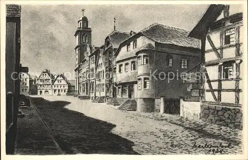 Lauterbach Hessen Marktplatz Kohlezeichnung Kat. Lauterbach (Hessen)