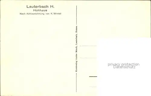 Lauterbach Hessen Hohhaus Kohlezeichnung K. Winkel Kuenstlerkarte Kat. Lauterbach (Hessen)
