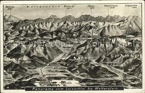 Garmisch Partenkirchen Panoramakarte vom Loisachtal bis Wetterstein Kat. Garmisch Partenkirchen